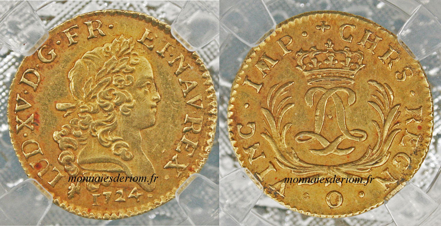 écu d'or louis d'or Riom
Louis d'or aux palmes longues 1724 Riom
