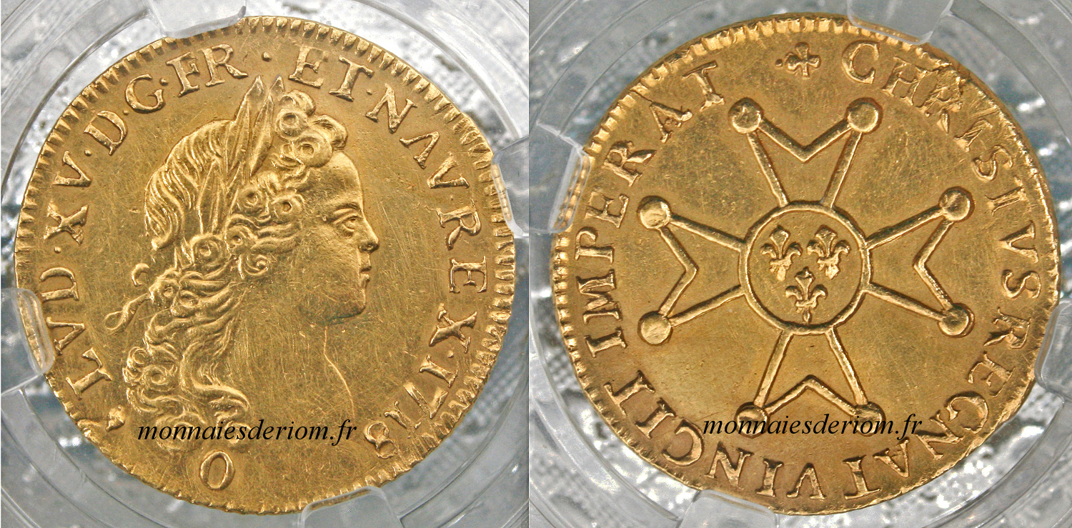 écu d'or louis d'or Riom
Louis d'or à la croix du Saint Esprit 1718 Riom