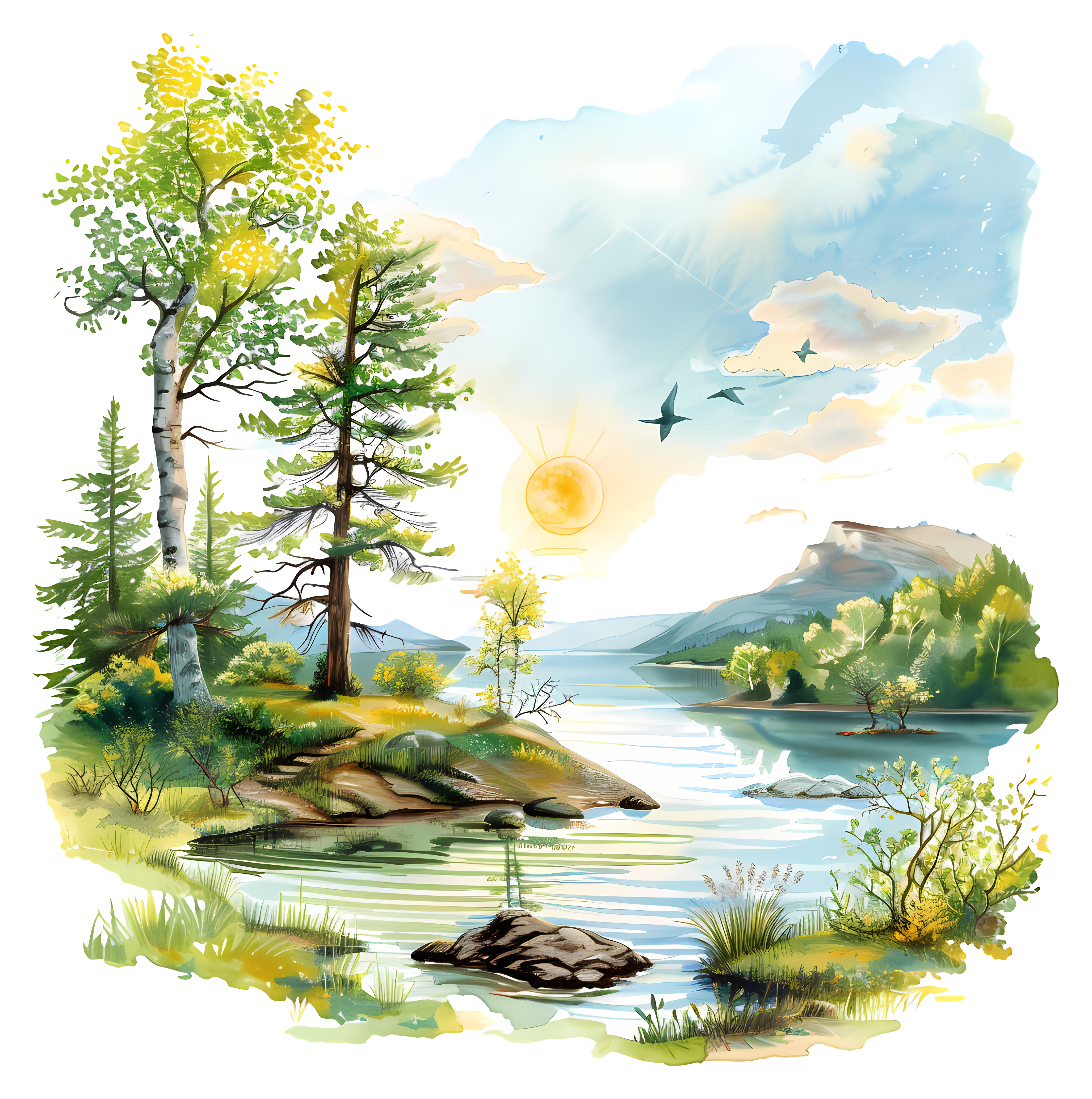 illustration d'une montagne et d'une rivière, image spirituelle espérance