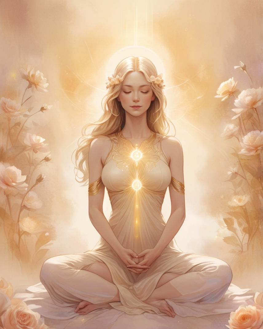 AlbedoBase XL oracle card illustration of a peaceful woman sit 2