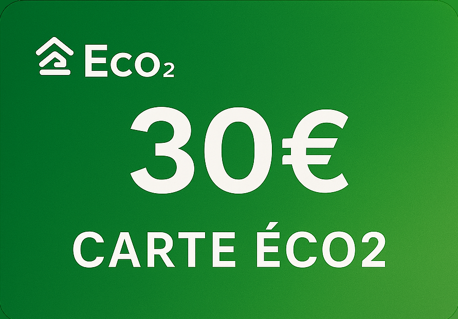 🎁 Bon d’achat numérique de 30 €, valable 5 ans, utilisable dans le cadre du contrat Eco²Home (jouissance à vie ou services).

✅ Code unique envoyé par e-mail sécurisé
⏳ Valable 5 ans
🔒 Non remboursable, mais transmissible à un tiers (sur demande)

Votre carte sera activée lors de la phase de construction des premières maisons autonomes.
Vous recevrez un e-mail dès que celle-ci démarre.