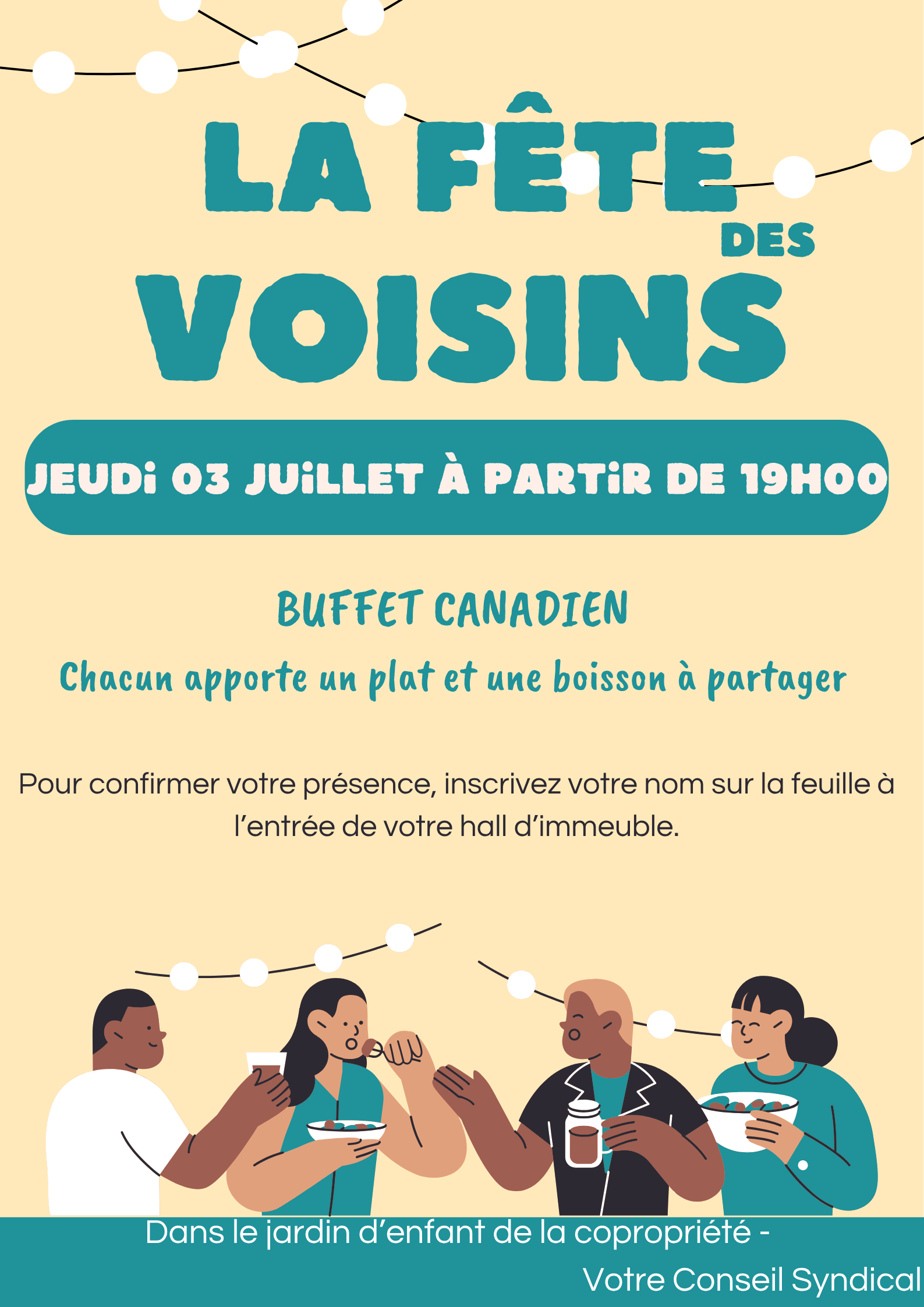 Affiche-Fe-te-des-voisins-invitation-e-ve-nement-Simple-Illustration-colore-Modern-Bleu-Cre-me-3-