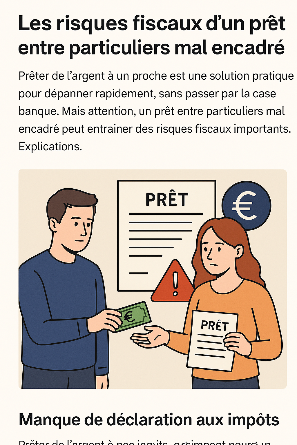 Les risques fiscaux d’un prêt entre particuliers mal encadré