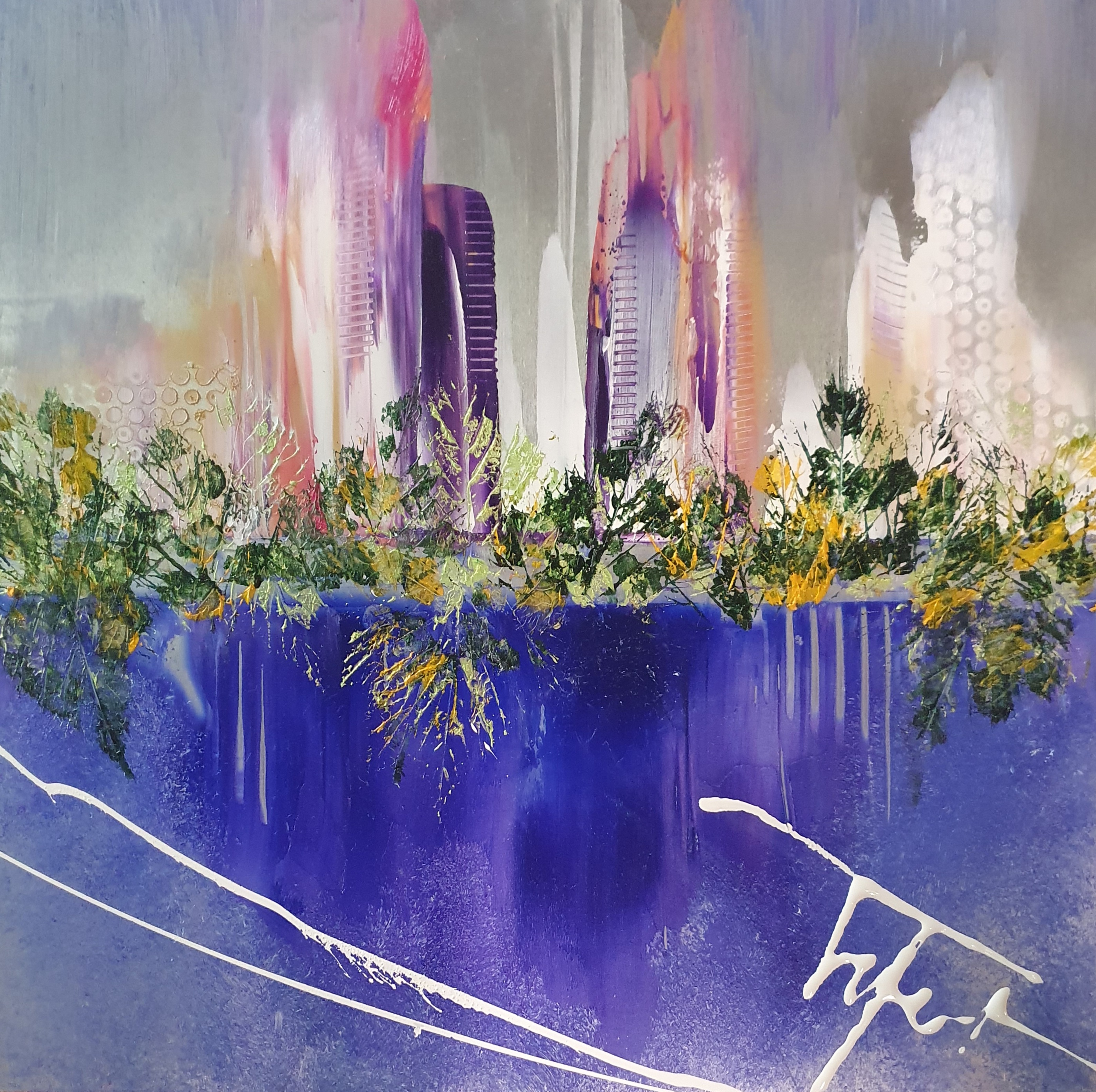 City 2021 huile sur metal 30x30 