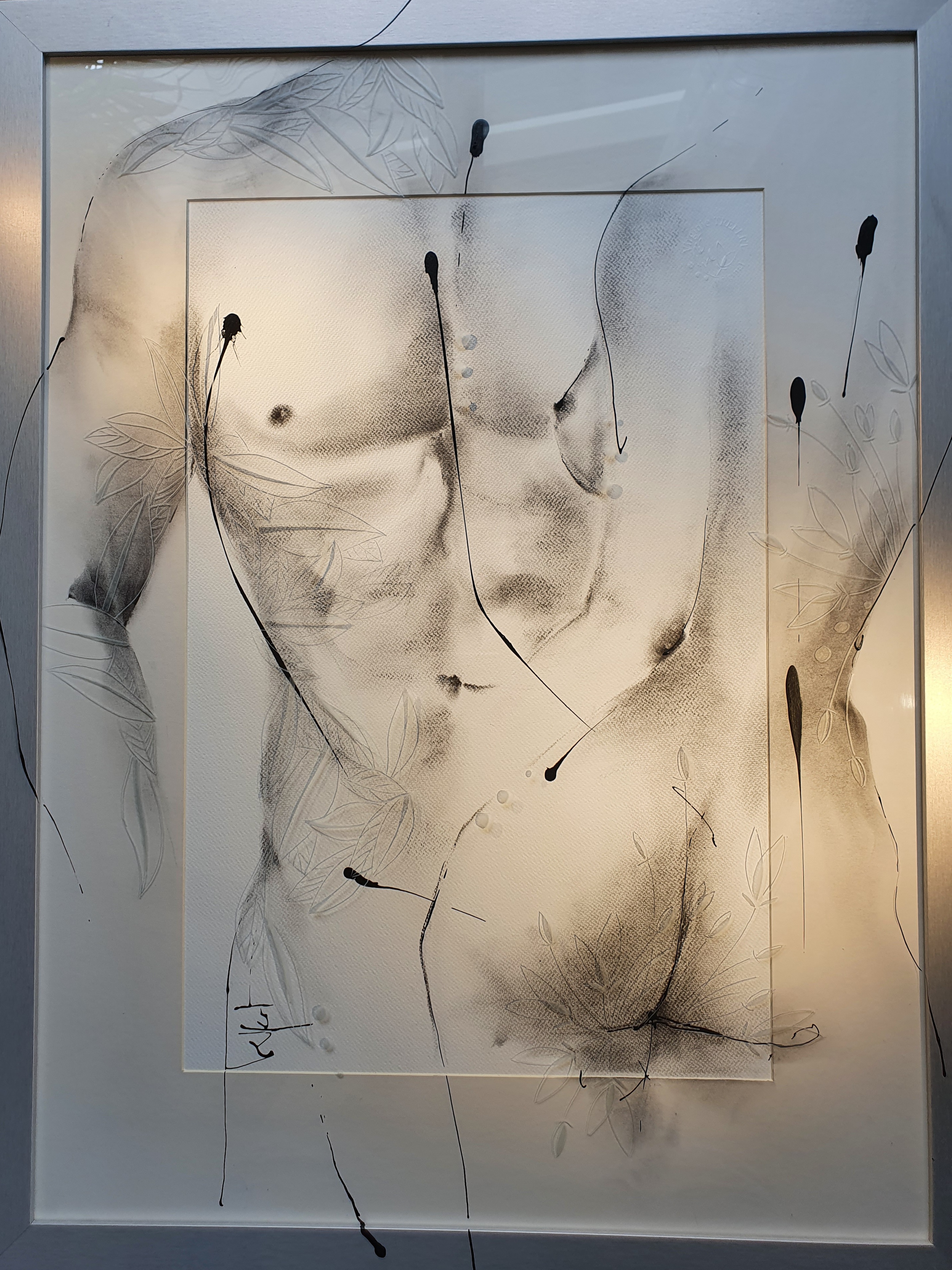 Tandem 2022 68x86 fusain gravure sur verre
