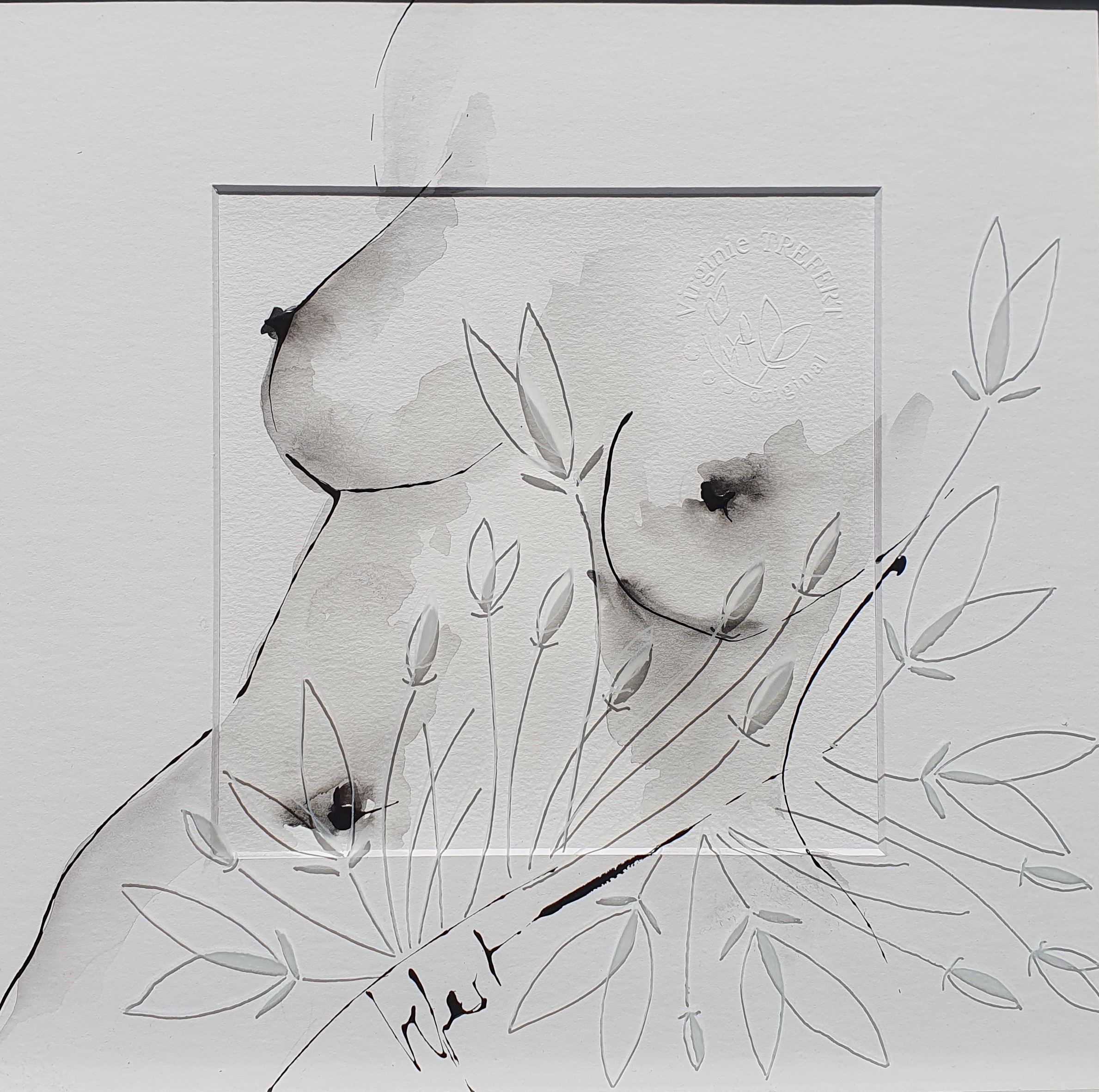 Floral 2023 fusain gravure 30x30