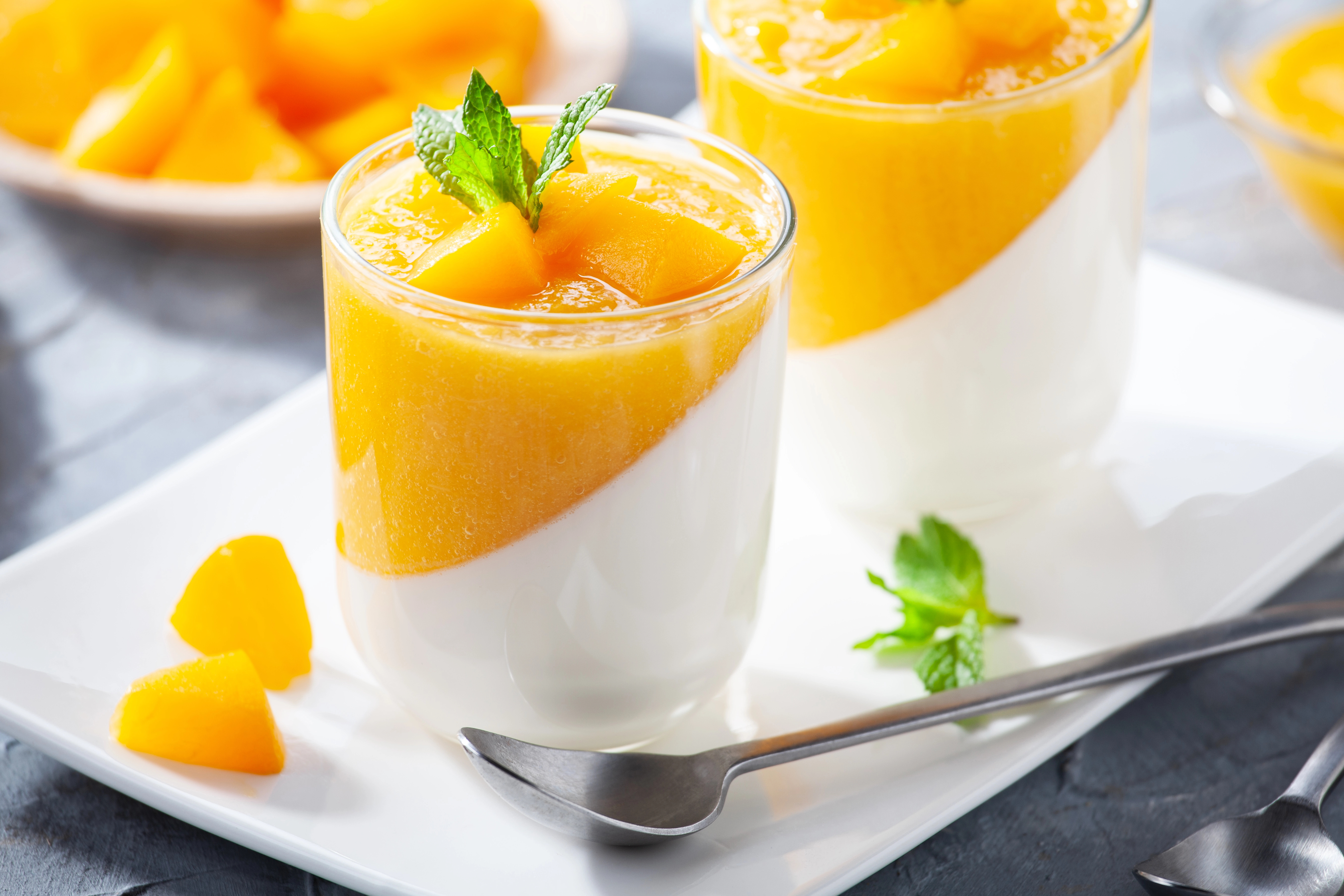 Panna cotta mousse coco et coulis de mangue2