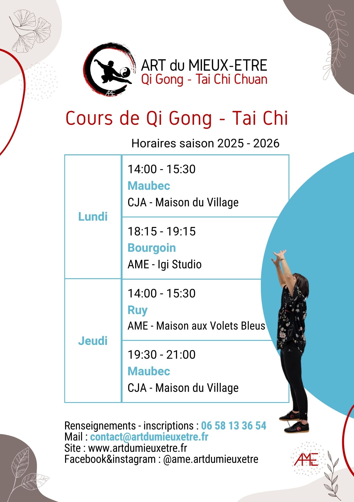 Planning cours qi gong tai chi bourgoin ruy maubec ame