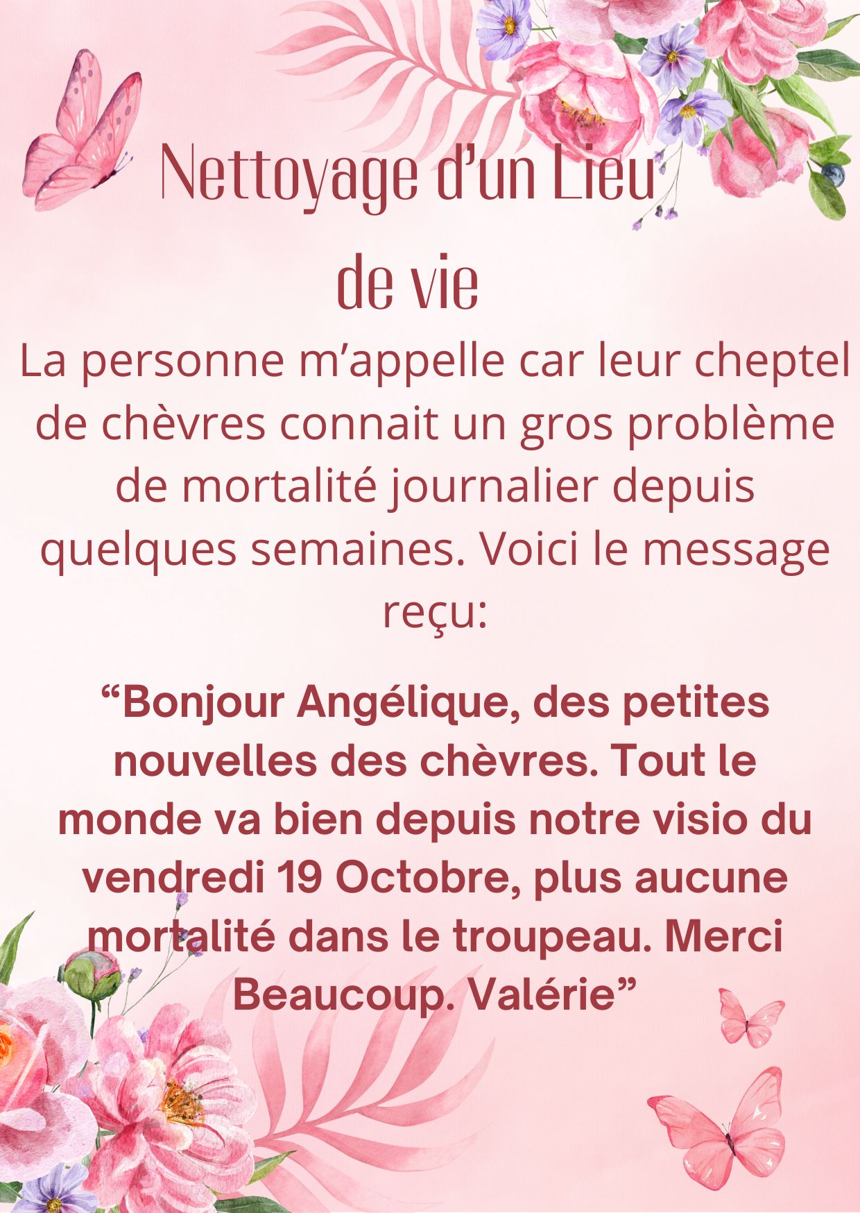 Nettoyage du lieu de vie et du cheptel chevres