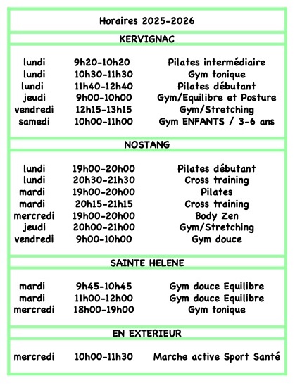 Horaires Site 25 26