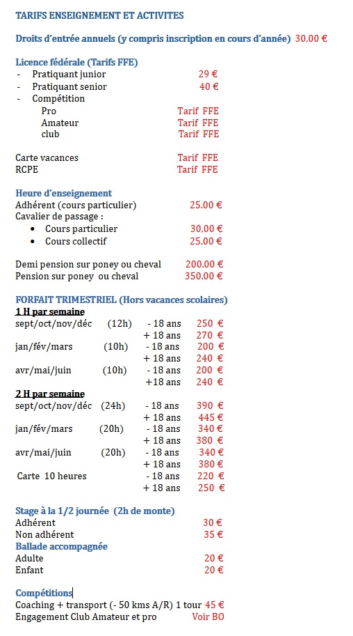 Tarifs-enseignement