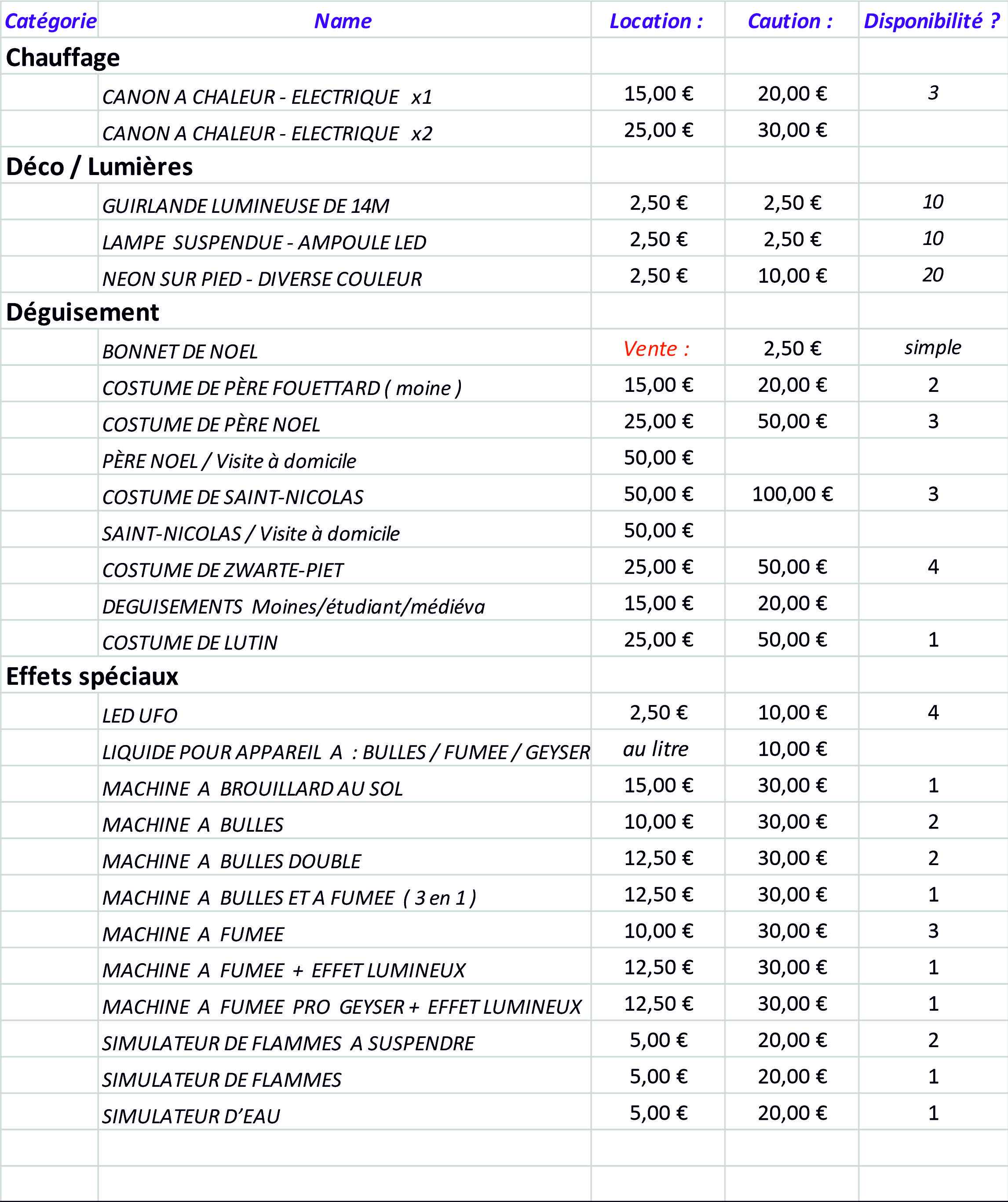 Tarif 2025 page 1
