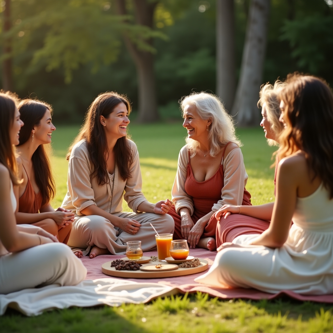 Flux Dev A warm and realistic scene showing a group of six wom 0