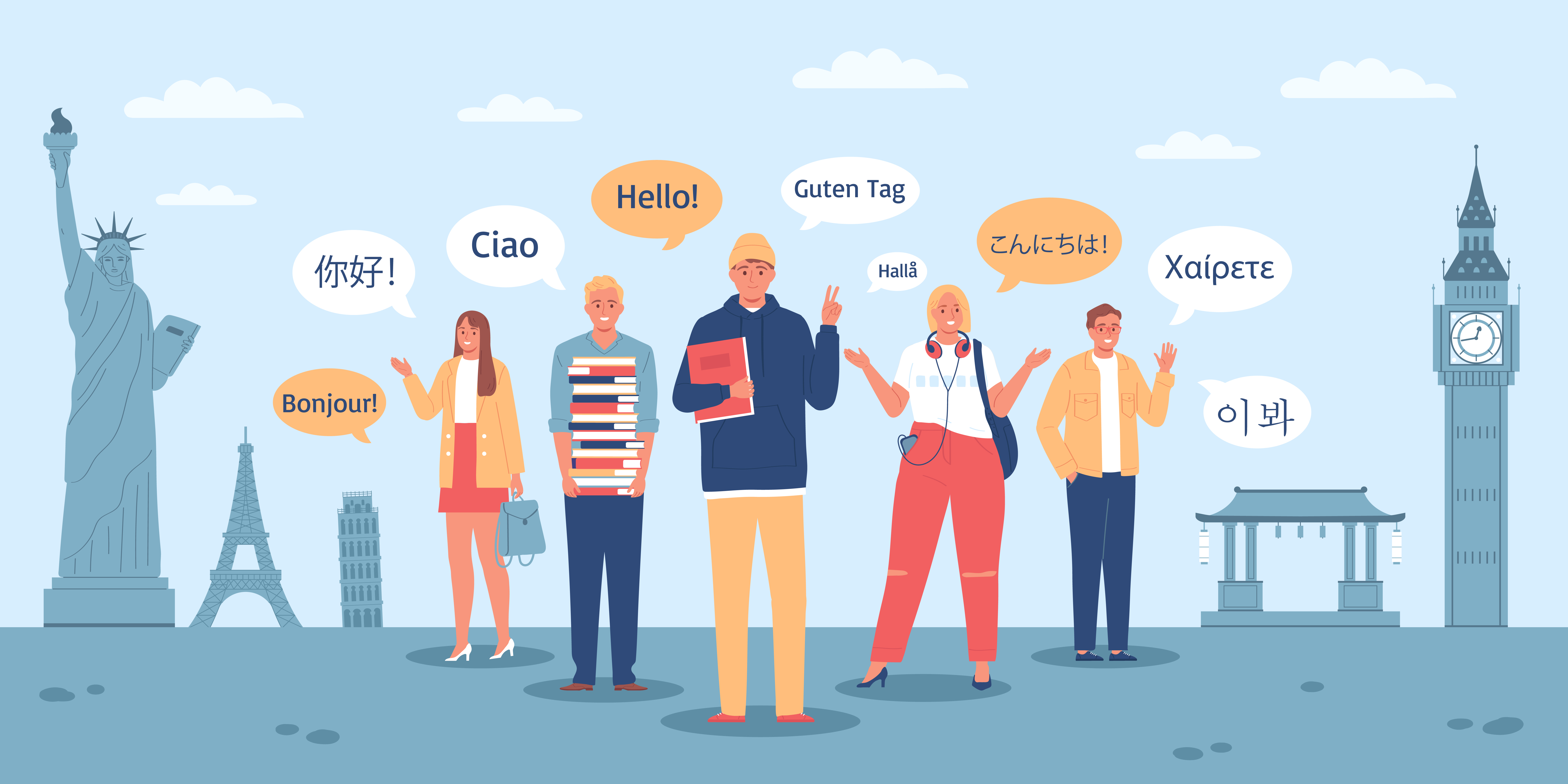 Image du site Freepik qui montre plusieurs personnes (visiblement des touristes) disant bonjour dans plusieurs langues
