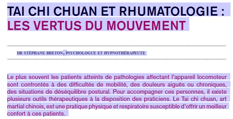 Le tai chi et les rhumatismes