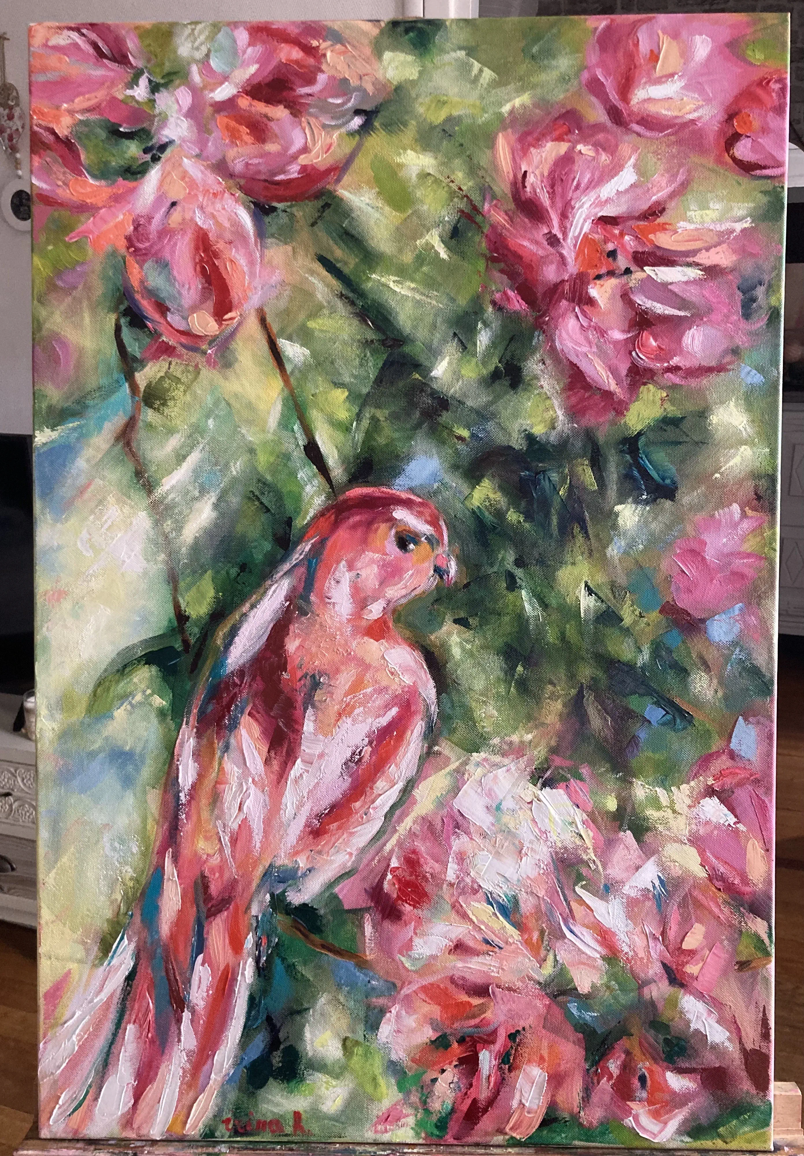 Oiseau rose peinture irinart 1 