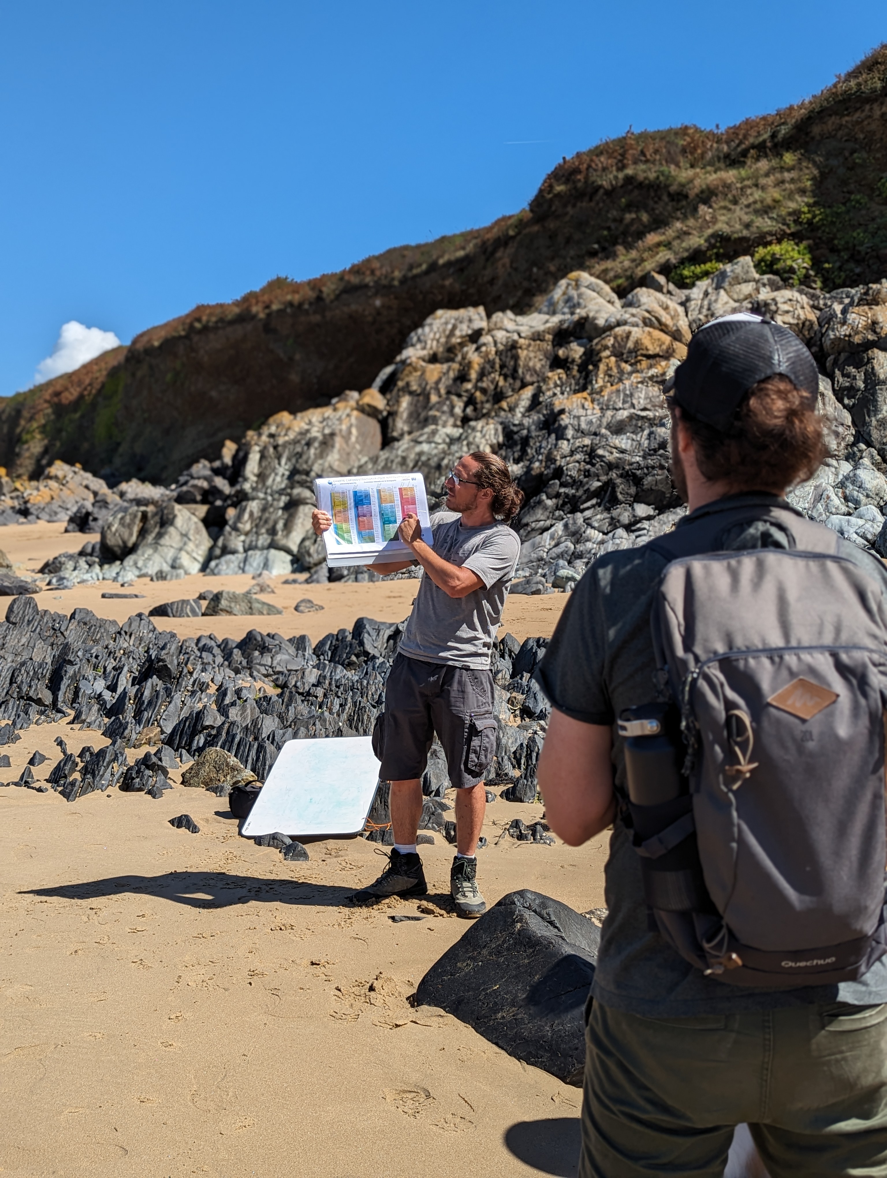 Image d'une sortie géologique grand-public au départ de Diélette, sur le thème du granite de Flamanville