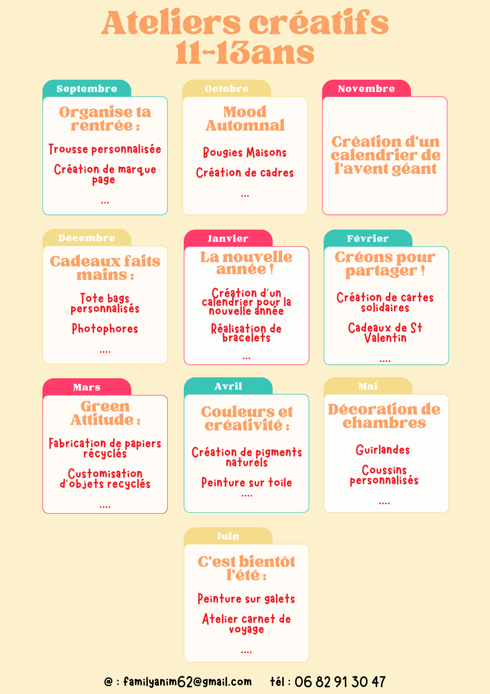 lister atelier créatif pré ados