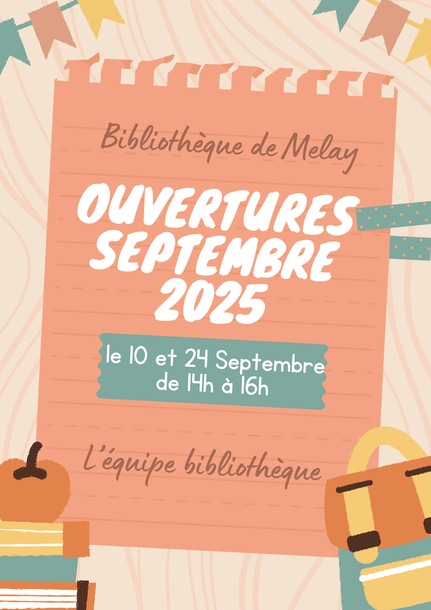 Attention, pour le mois de Septembre la bibliothèque sera ouverte le 2eme et 4eme mercredi!