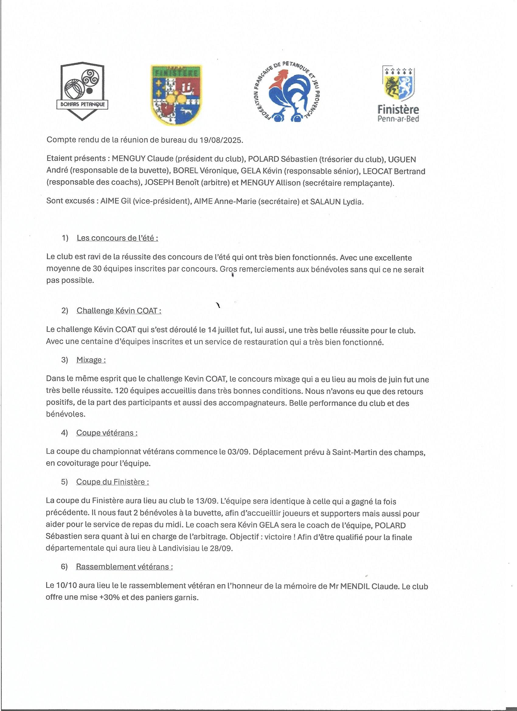 Compte rendu de réunion du bureau