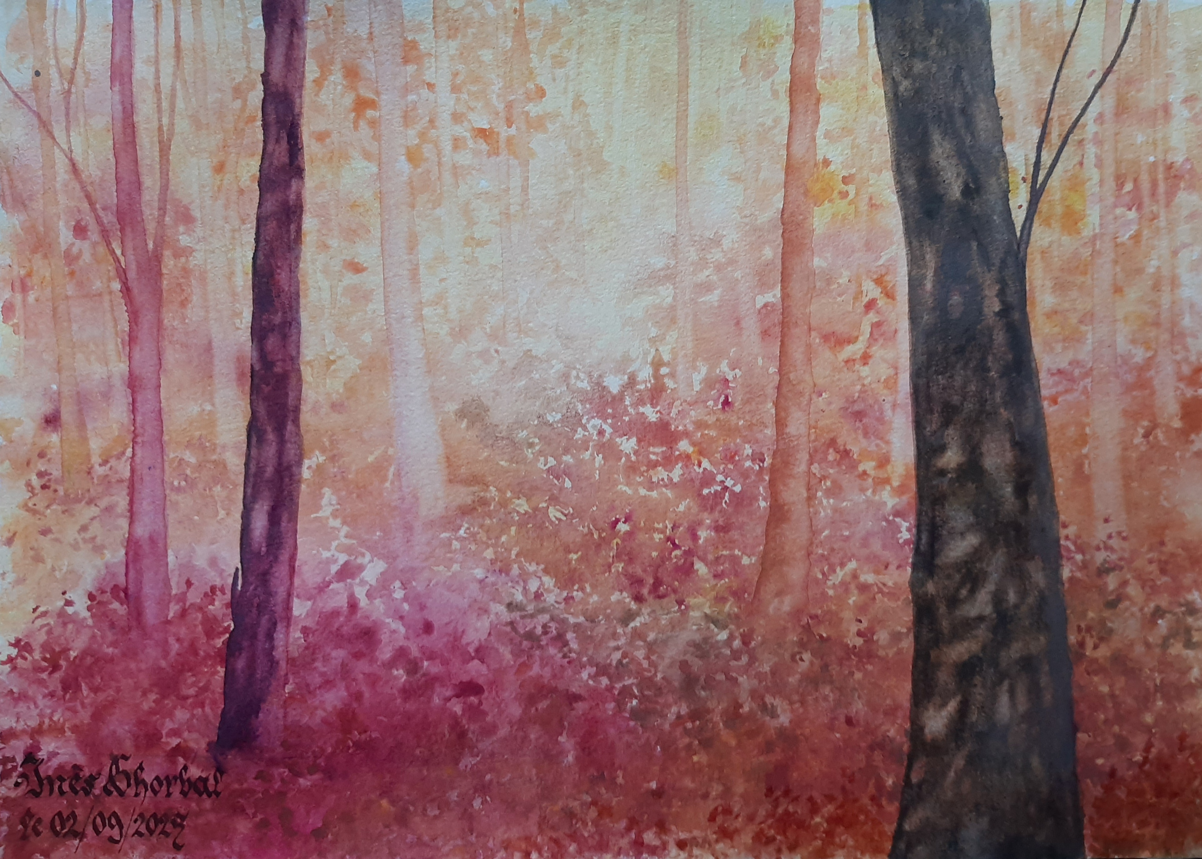 Aquarelle foret ocre