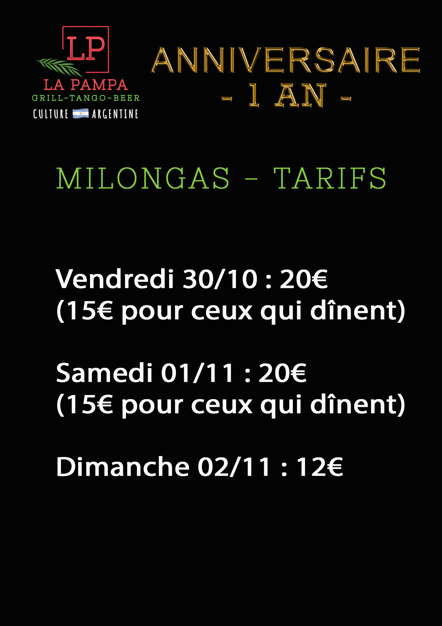Milongas-Tarifs