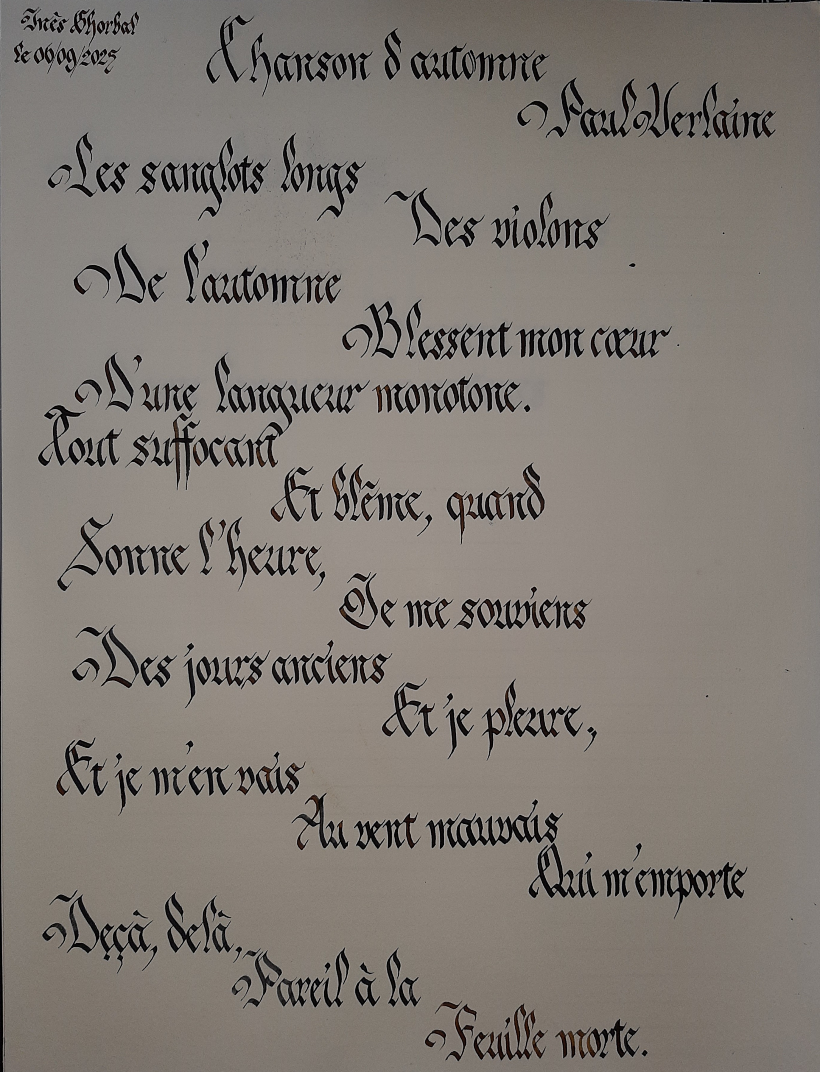 Calligraphie simple verlaine