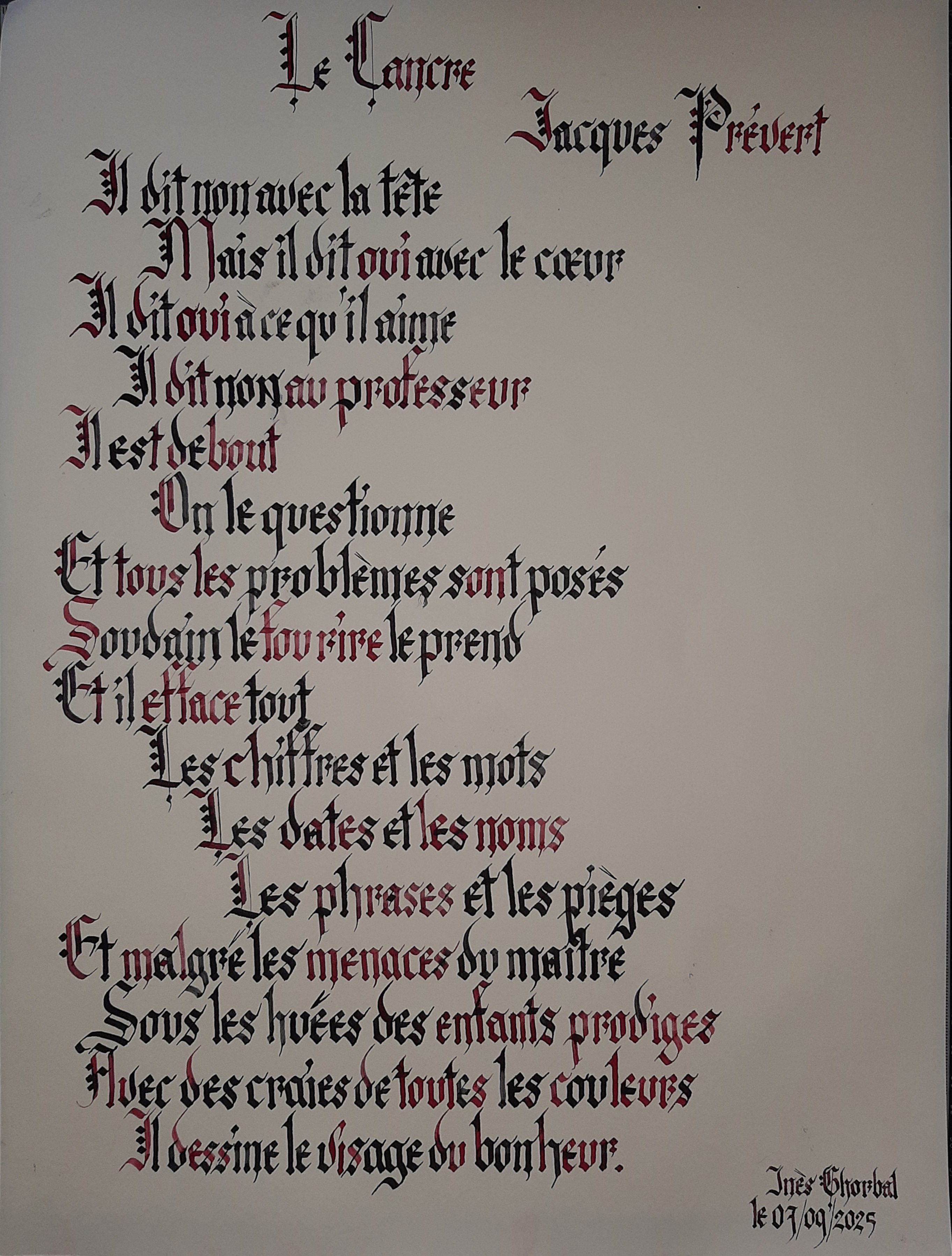 Calligraphie simple le cancre