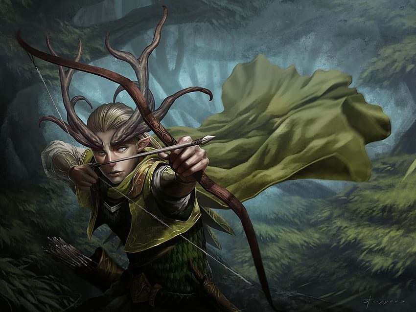 Desktop wallpaper elves archer fantasy art horns bow cool wood elf