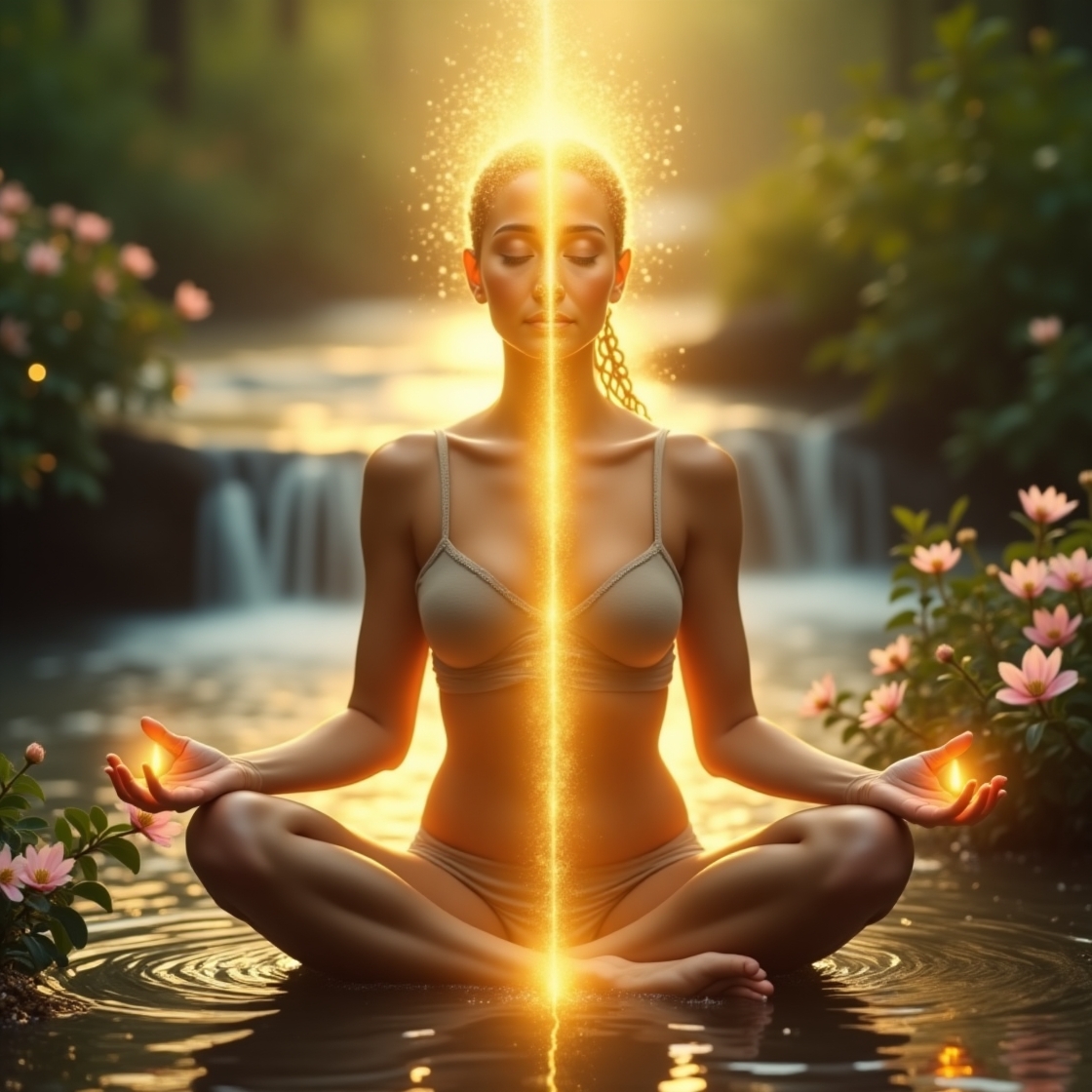 Flux Dev A serene luminous figure sitting in meditation wearin 2