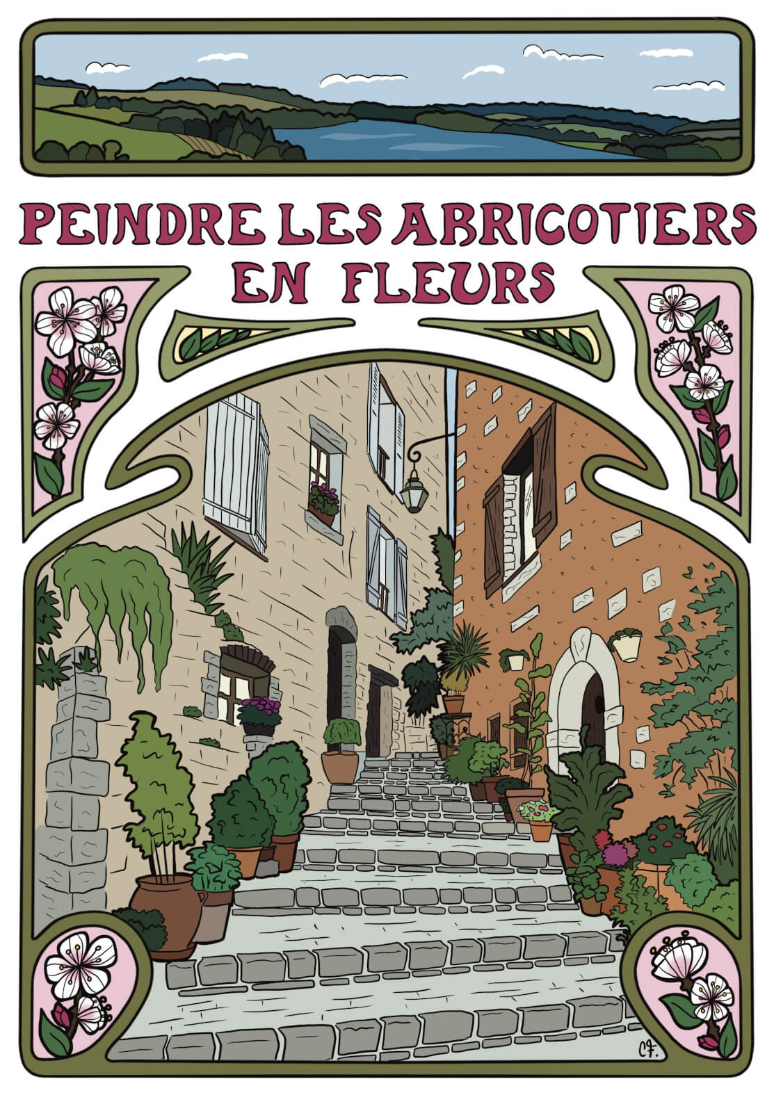 Fan art de la nouvelle de Marie Brunelm : Peindre les abricotiers en fleurs. Illustration de couverture fictive par Camille Fauquet