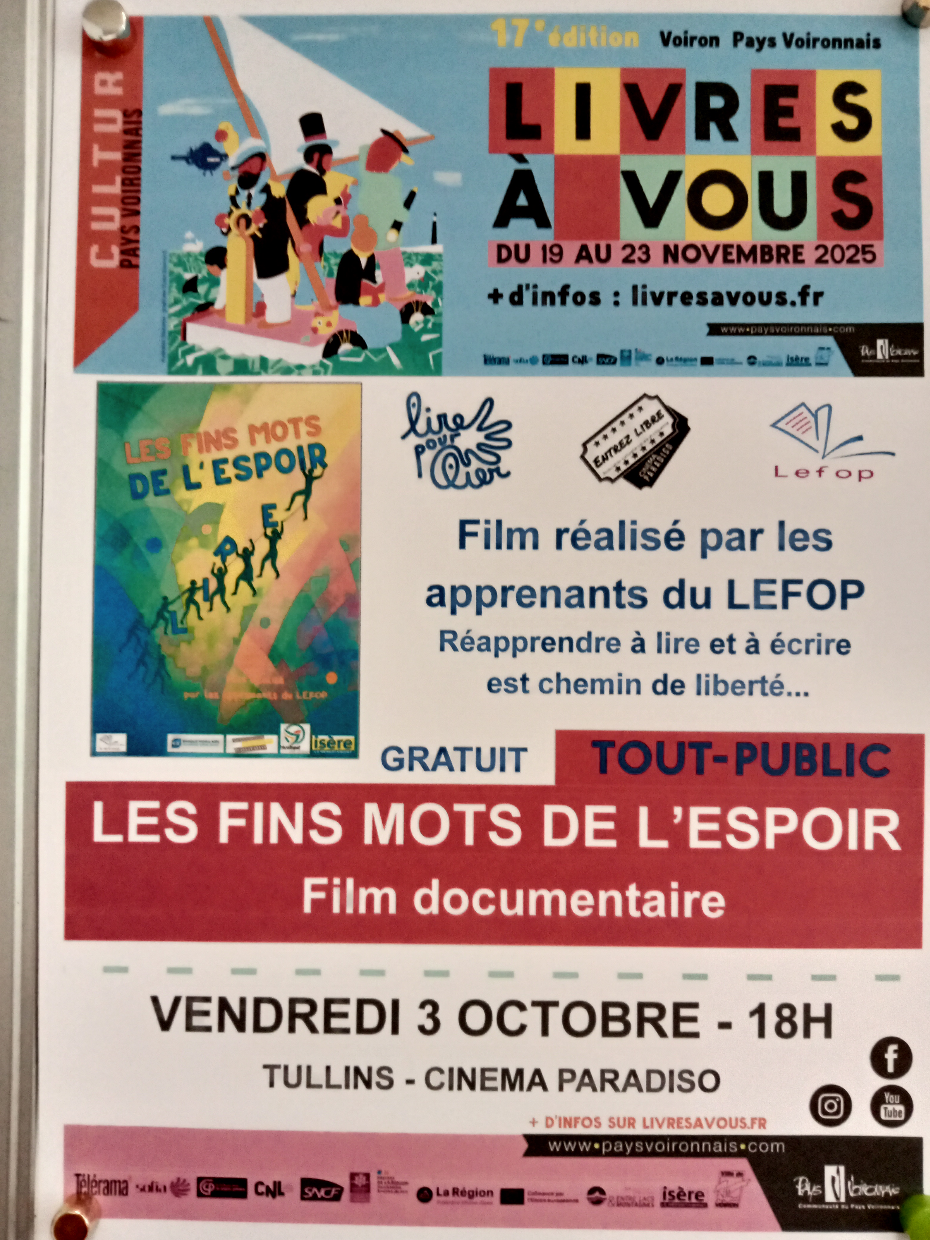 Projection du film "les fins mots de l'espoir, Tullins, le 3 octobre