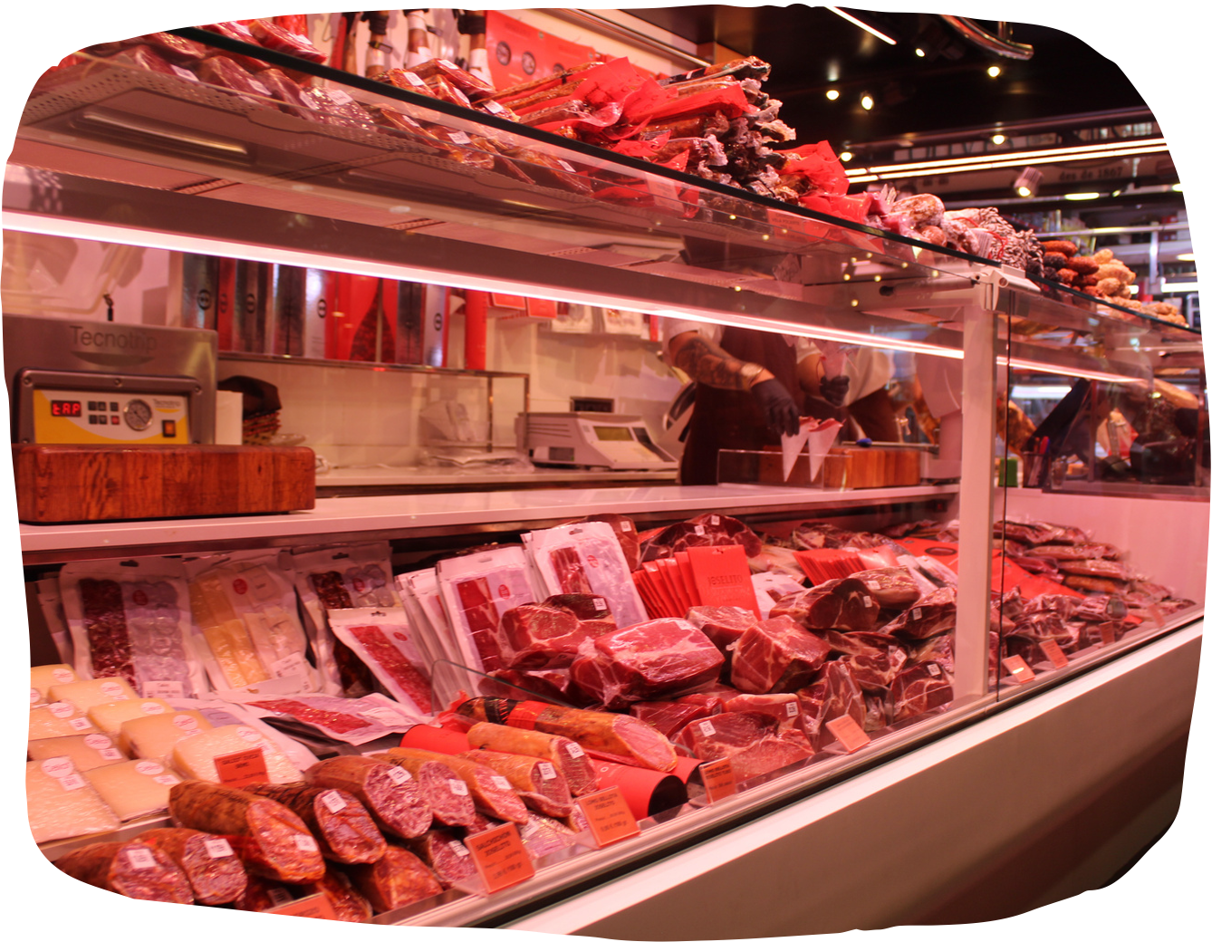 Rayon de granade surface avec produits frais, secteur vente alimentaire, épicerie, marchés