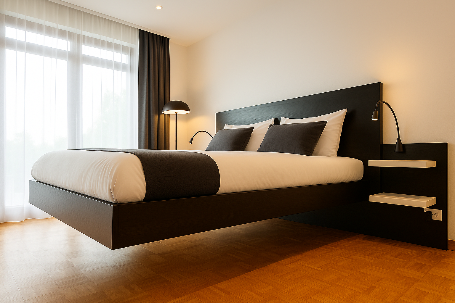 Lit King size suspendu Spa Manzè Airbnb Toulouse