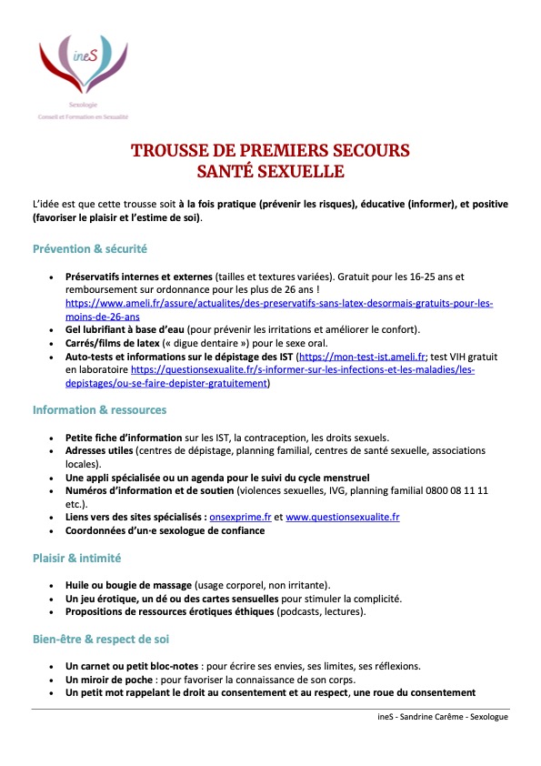 Trousse premiers secours en sante sexuelle