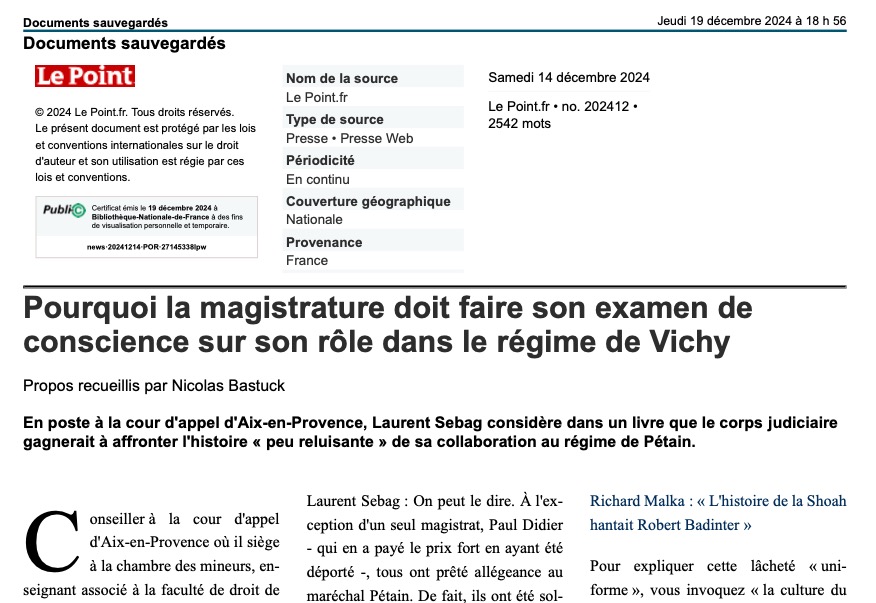 Pourquoi la magistrature doit faire son examen de conscience sur son rôle dans le régime de Vichy