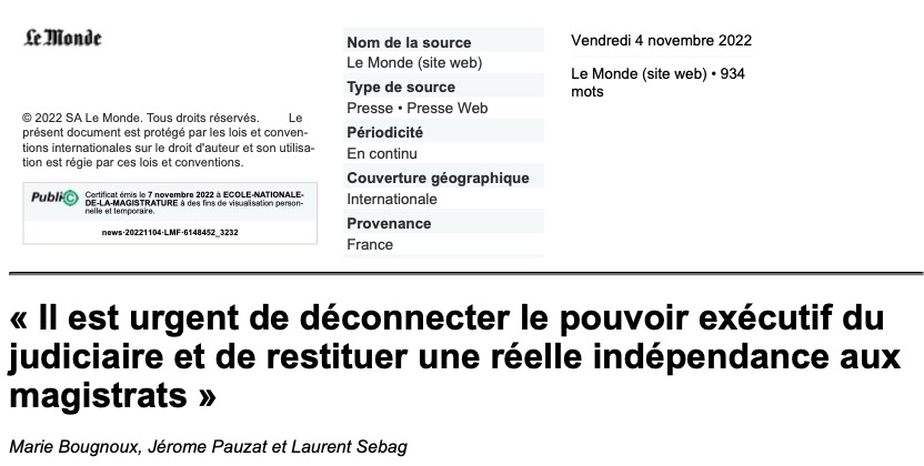 Il est urgent de déconnecter le pouvoir exécutif du judiciaire 
