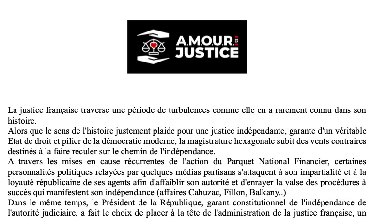 Texte fondateur de l'association A.M.O.U.R de la Justice