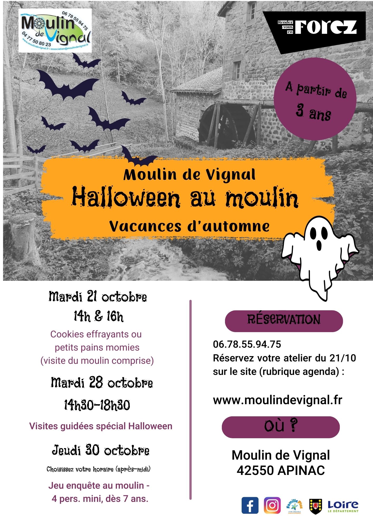 moulin, activité famille, ateliers biscuits, ateliers pains, visites, Halloween, vacances automne