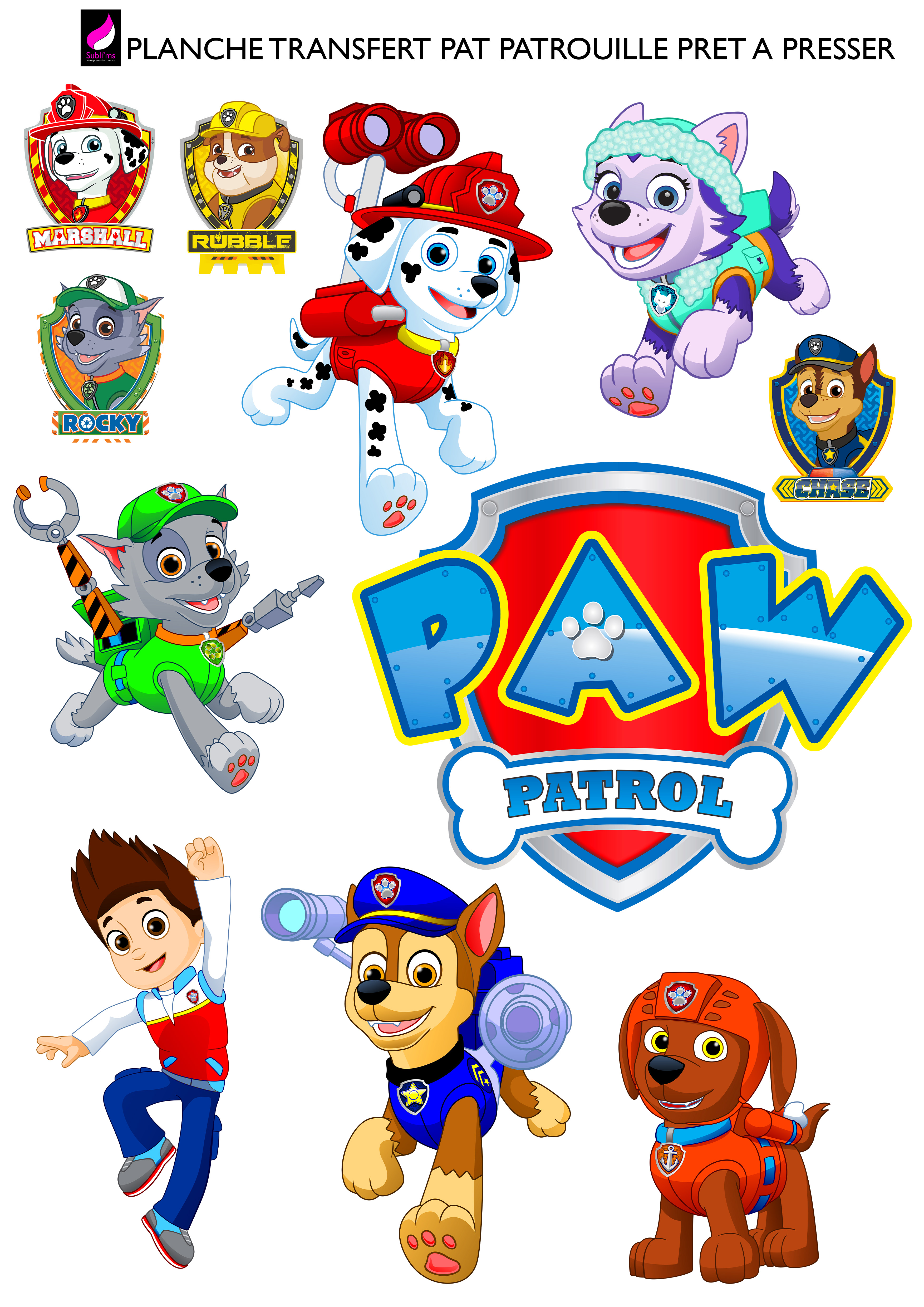 Pat patrouille planche dtf a3 pret ea presser