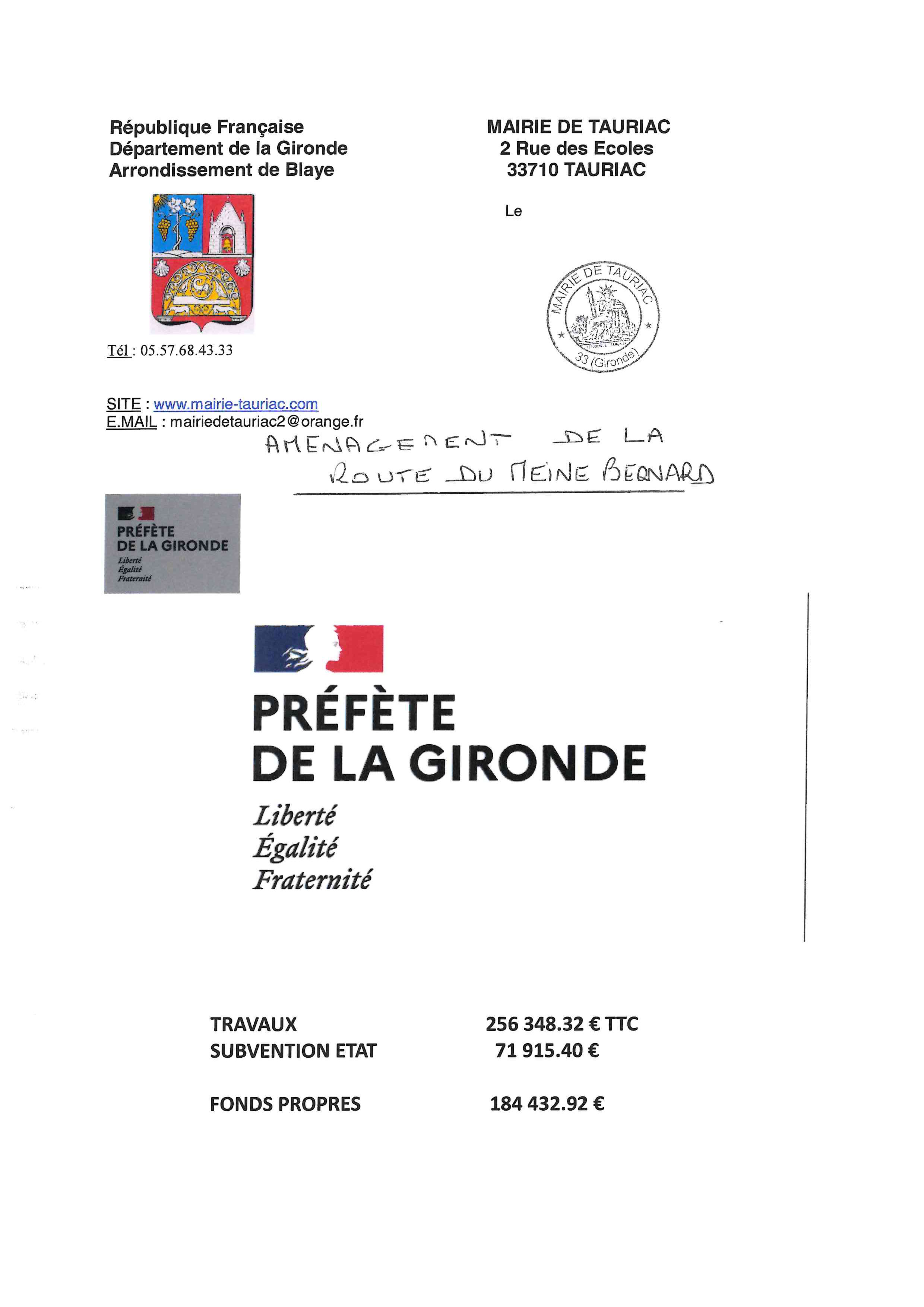 Panneau affichage travaux route du meine bernard 1 page