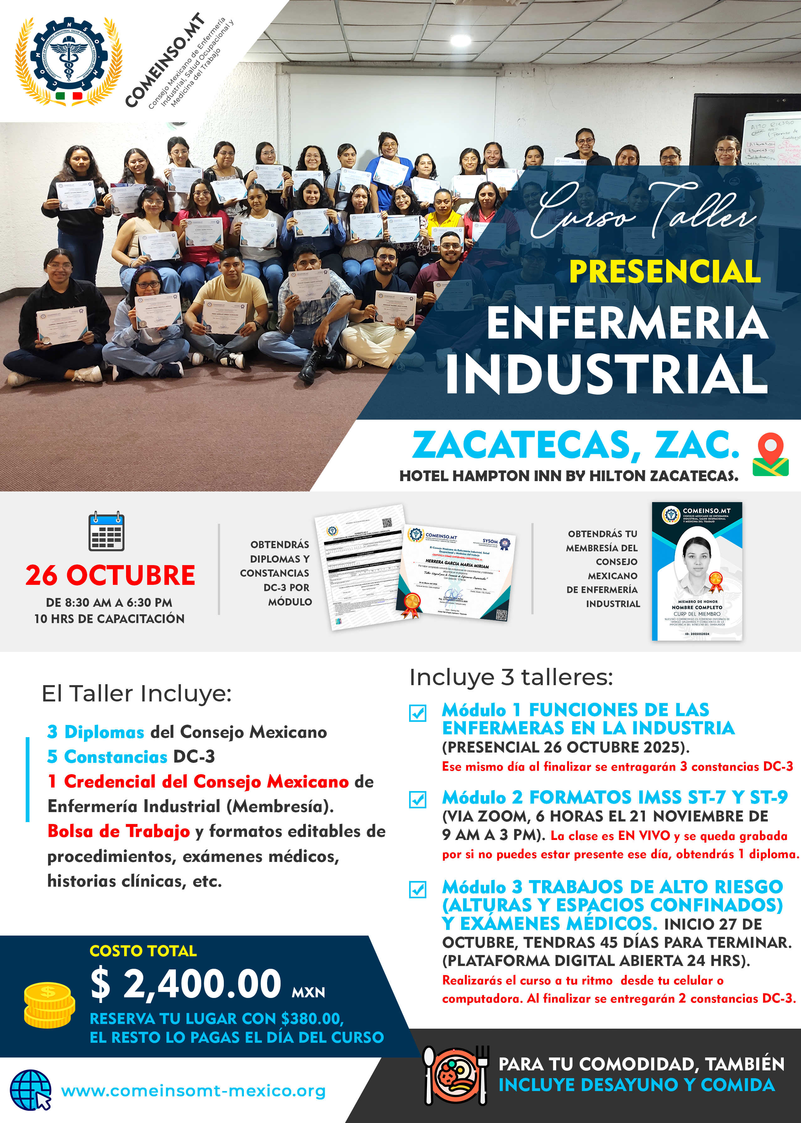 Informes nuevos curso enfermera industrial zacatecas 26 octubre 2025