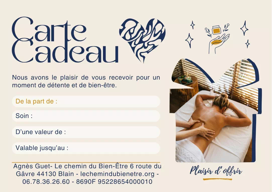 Massages à Blain (44), offrir un bon cadeau, une carte-cadeau. Offrez un moment de bien-être de lâcher prise