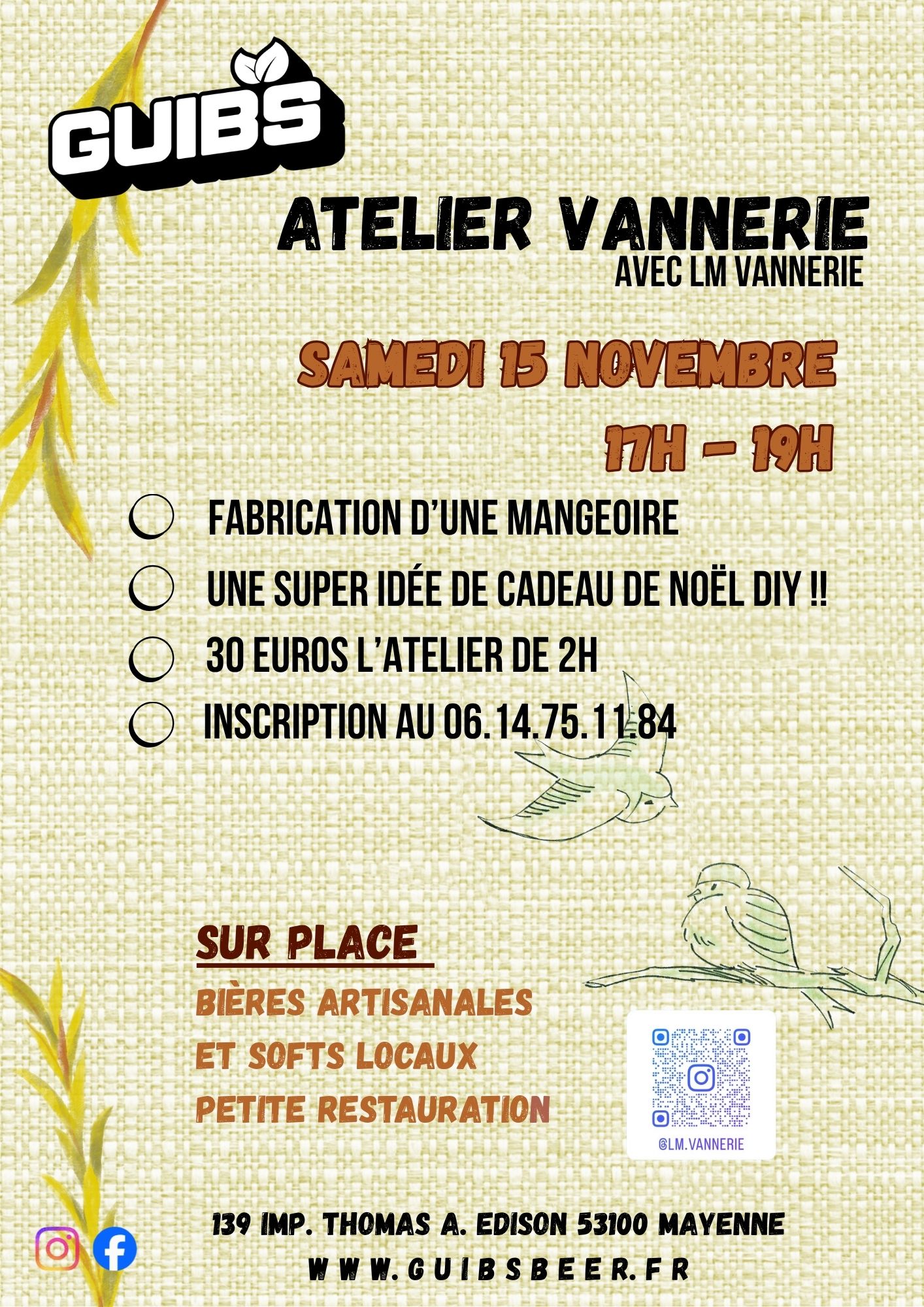 Atelier Vannerie le Samedi 15/11