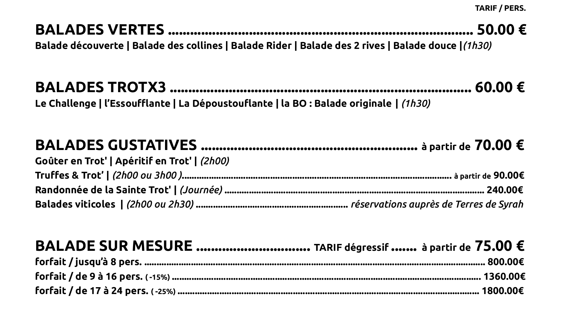Tarifs 2025  - Trot Trot Trot