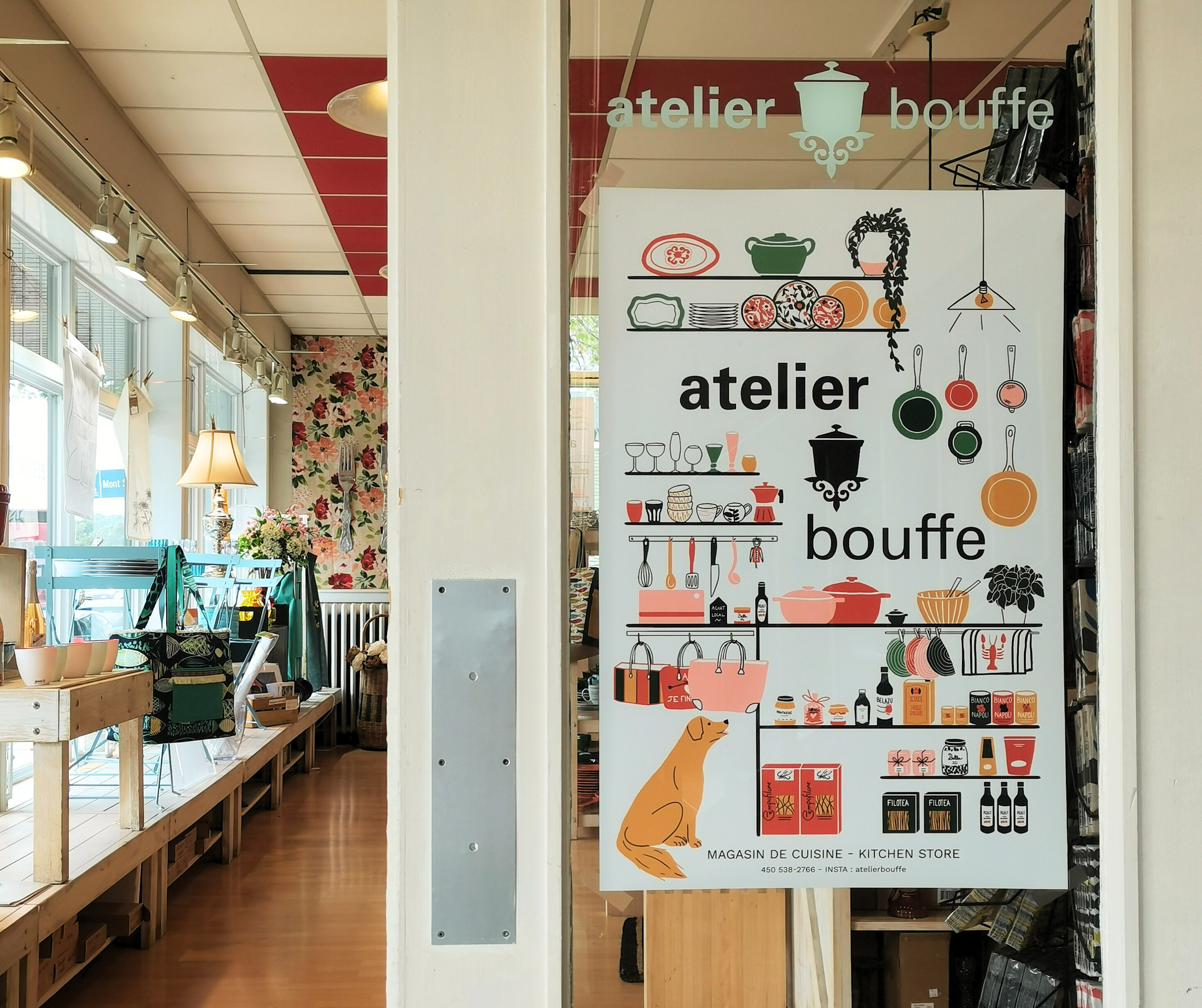 Affiche illustrée pour la vitrine du magasin de cuisine Atelier Bouffe
Sutton, Québec