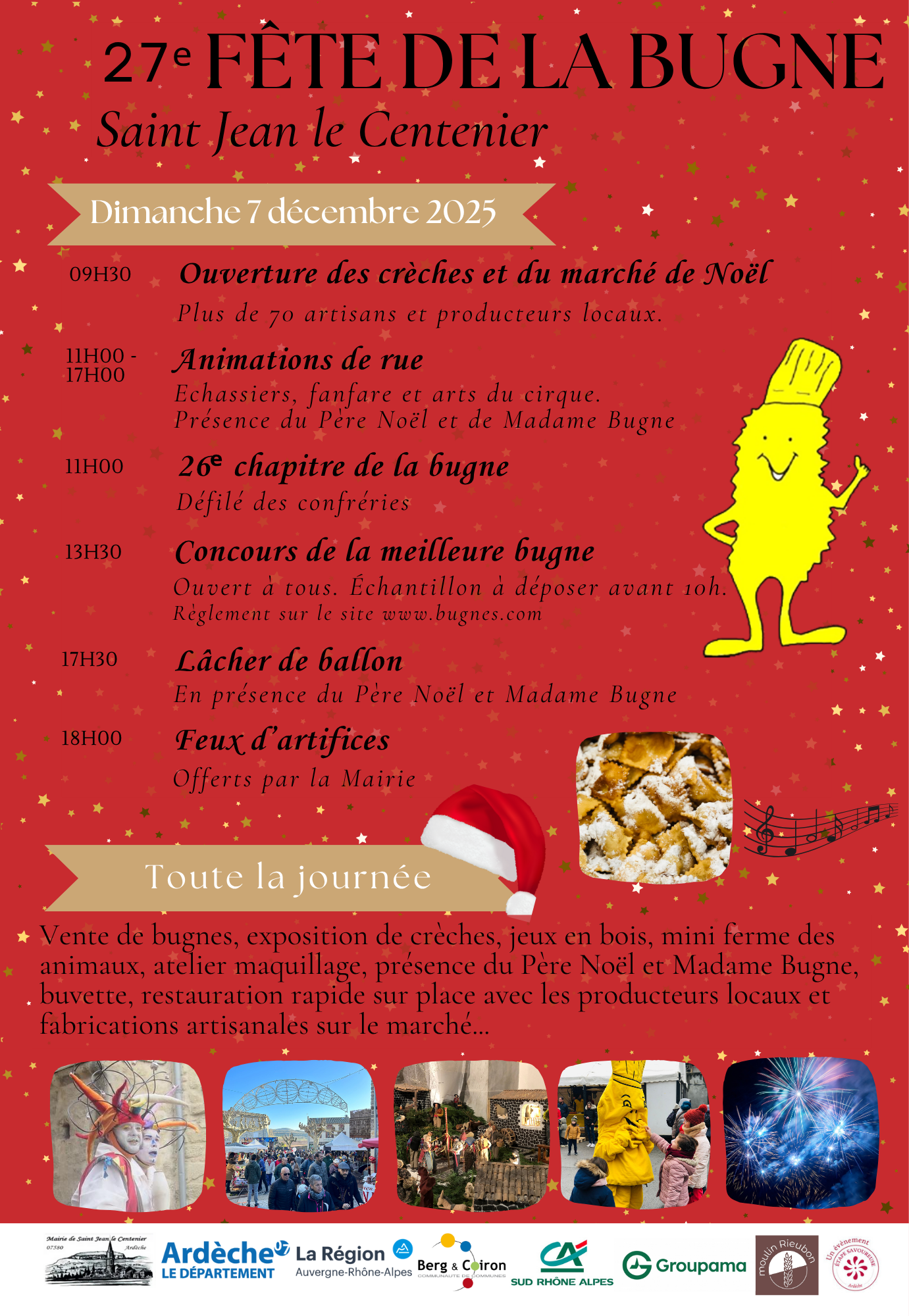 programme fete de la bugne 2025 saint jean le centenier marché de noel ardeche