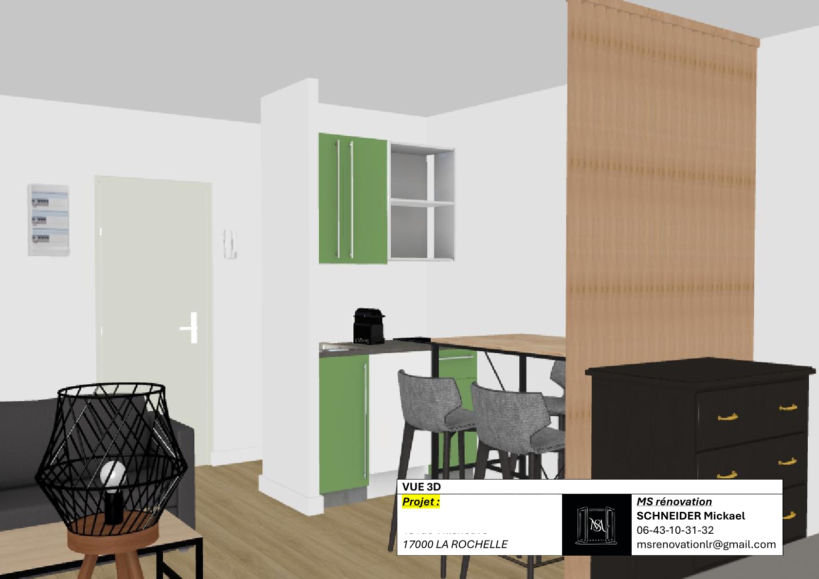 Plan de conception 3D pour une cliente à la rénovation d'un appartement à La Rochelle 