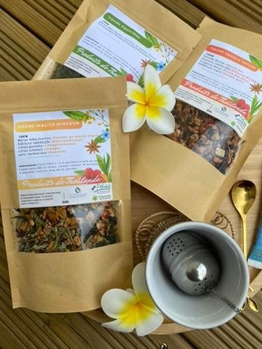 Tisane Equilibre, Tisane Minceur malice & tisane Croque infuse  importé de Thaïlande en vente chez Lit'Dromassage 