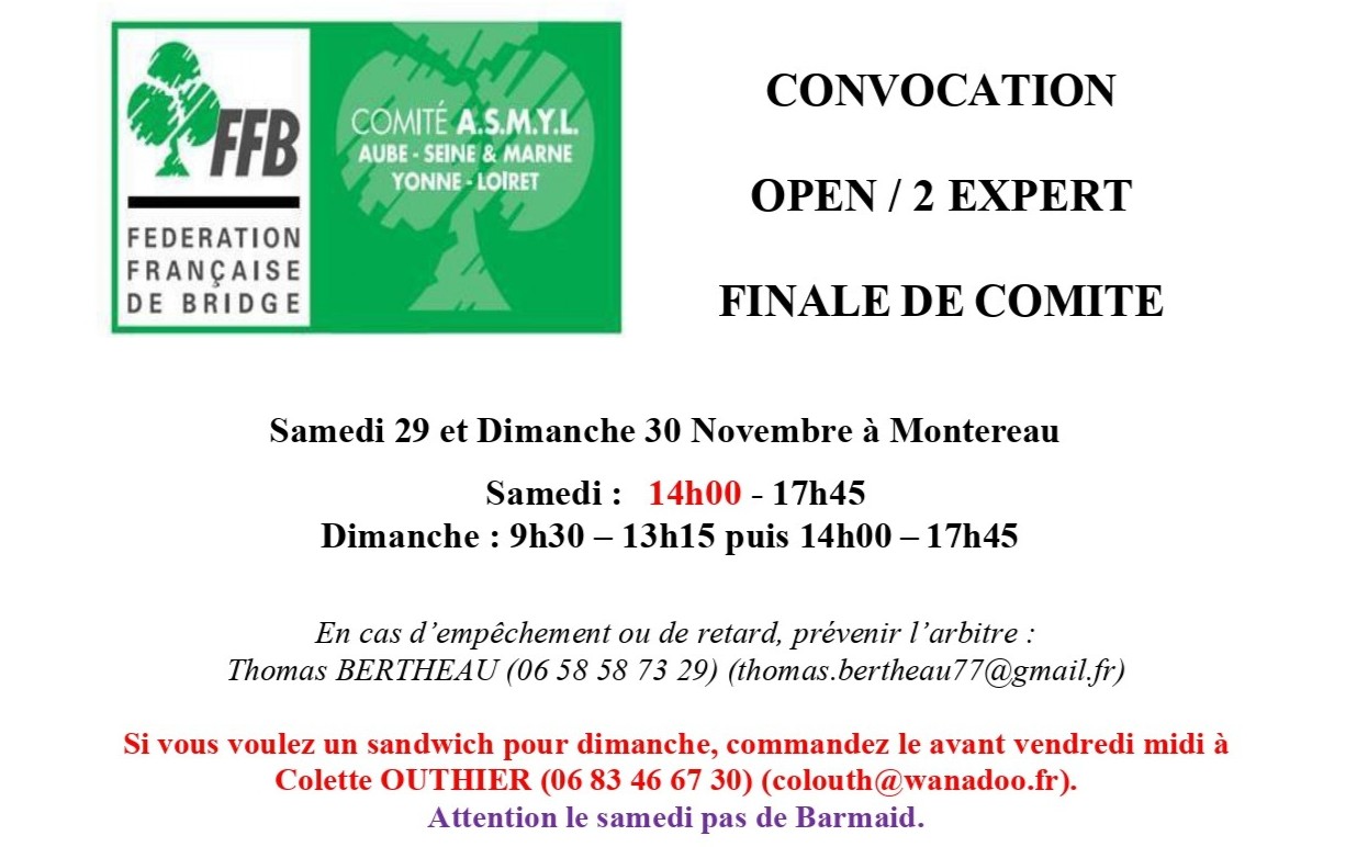 Convocation  OPEN / 2 EXPERT FINALE DE COMITE
